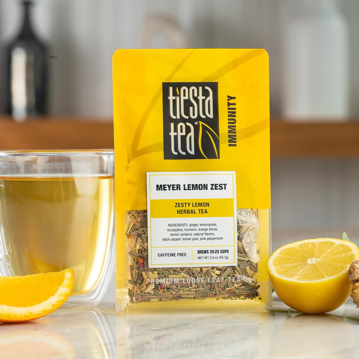 Tiesta Tea - Meyer Lemon Zest, Loose Leaf, Zesty Lemon Herbal Tea | Premium Caffeine-Free Blend, Makes Hot or Iced &amp; Up to 25 Cups, 2oz Resealable Pouch