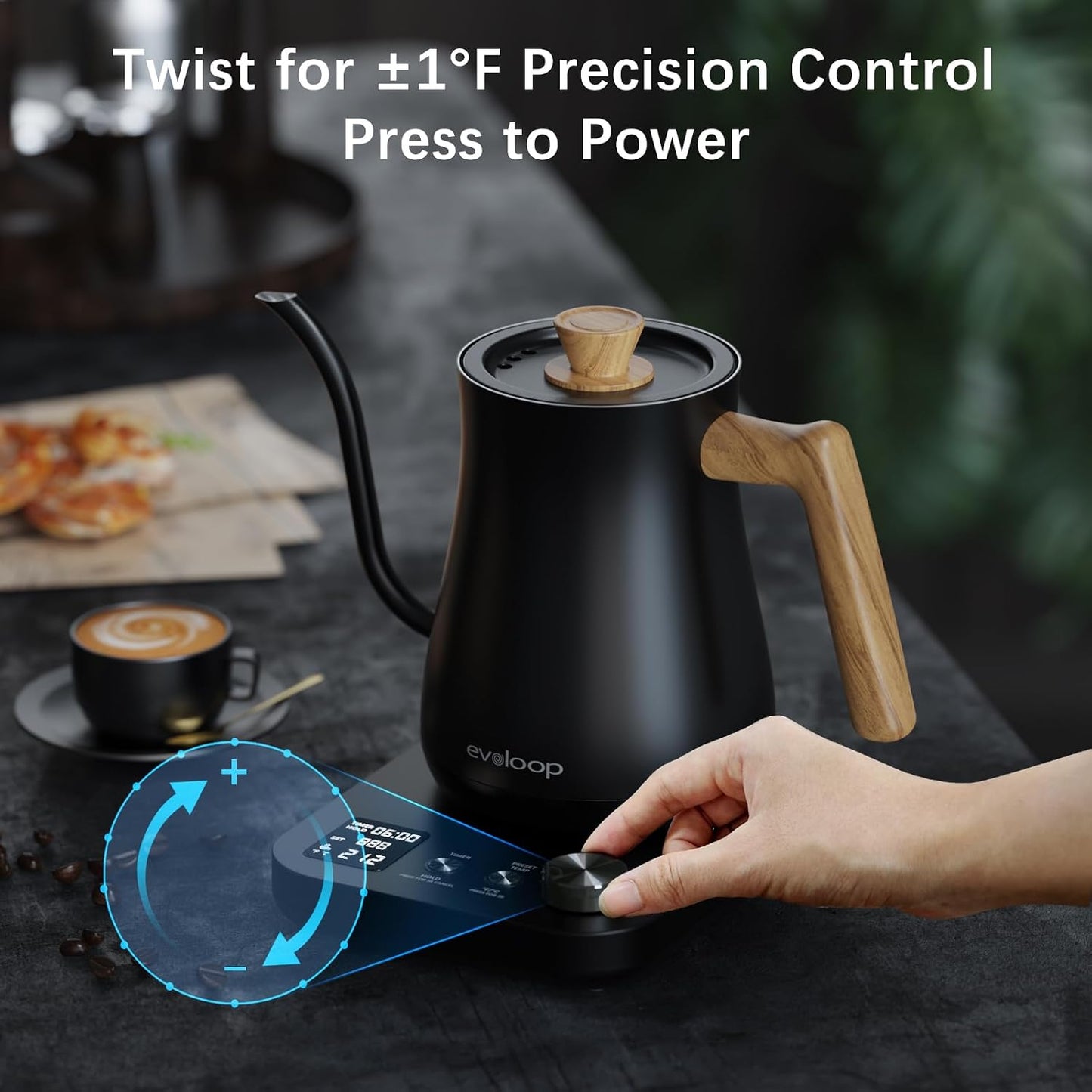 Gooseneck Electric Kettle, Electric tea Kettles, ±1℉ Temperature Control for Pour-Over Coffee &amp; Tea Brewing, Stainless Steel Inner, Quick Heating, Boil Hot Water, 1200W/0.8L (Black Wooden)