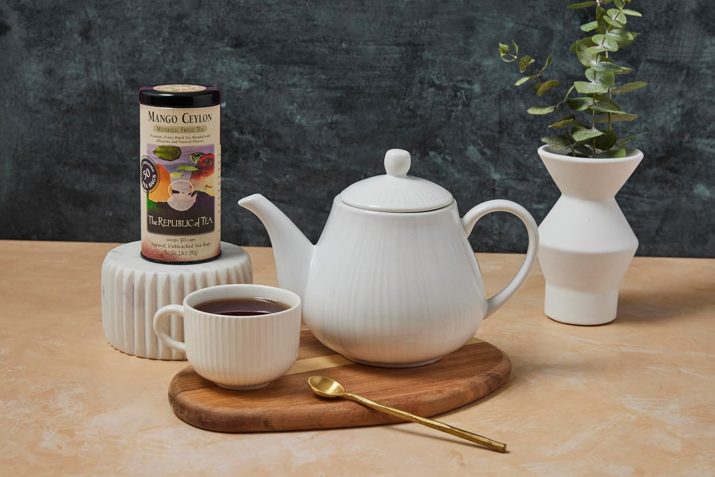 The Republic of Tea Mango Ceylon Black Tea, Naturally Caffeinated, 50 Count | Made for morning or afternoon sipping. Brisk and full-bodied with notes of juicy fruit. Gluten Free and Carb Free.