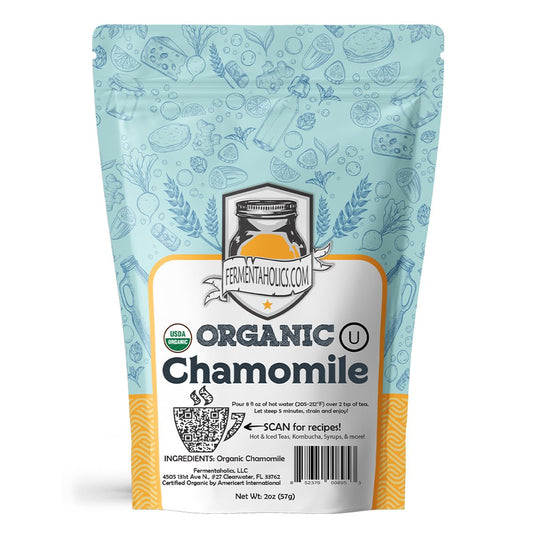 Fermentaholics Chamomile Flowers, Loose Leaf – 2 oz – USDA Certified Organic Loose Leaf – Sweet, Subtle Flavor for Kombucha Brewing & Herbal Tea