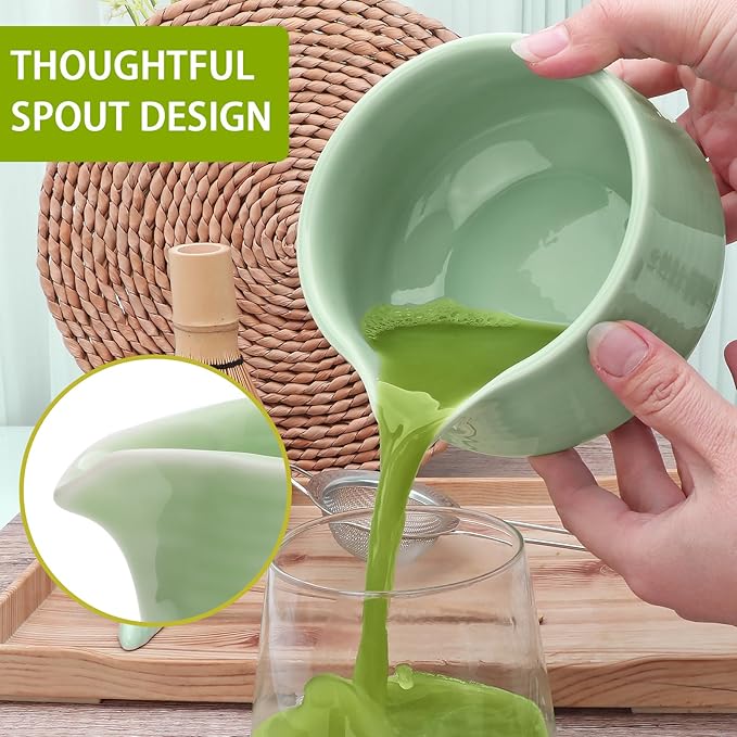 Matcha Whisk Set,7pcs Green Matcha Set includes Matcha Bowl (19 oz),Bamboo Matcha Whisk and Matcha Scoop,Matcha Whisk Holder,Stainless Steel Sifter