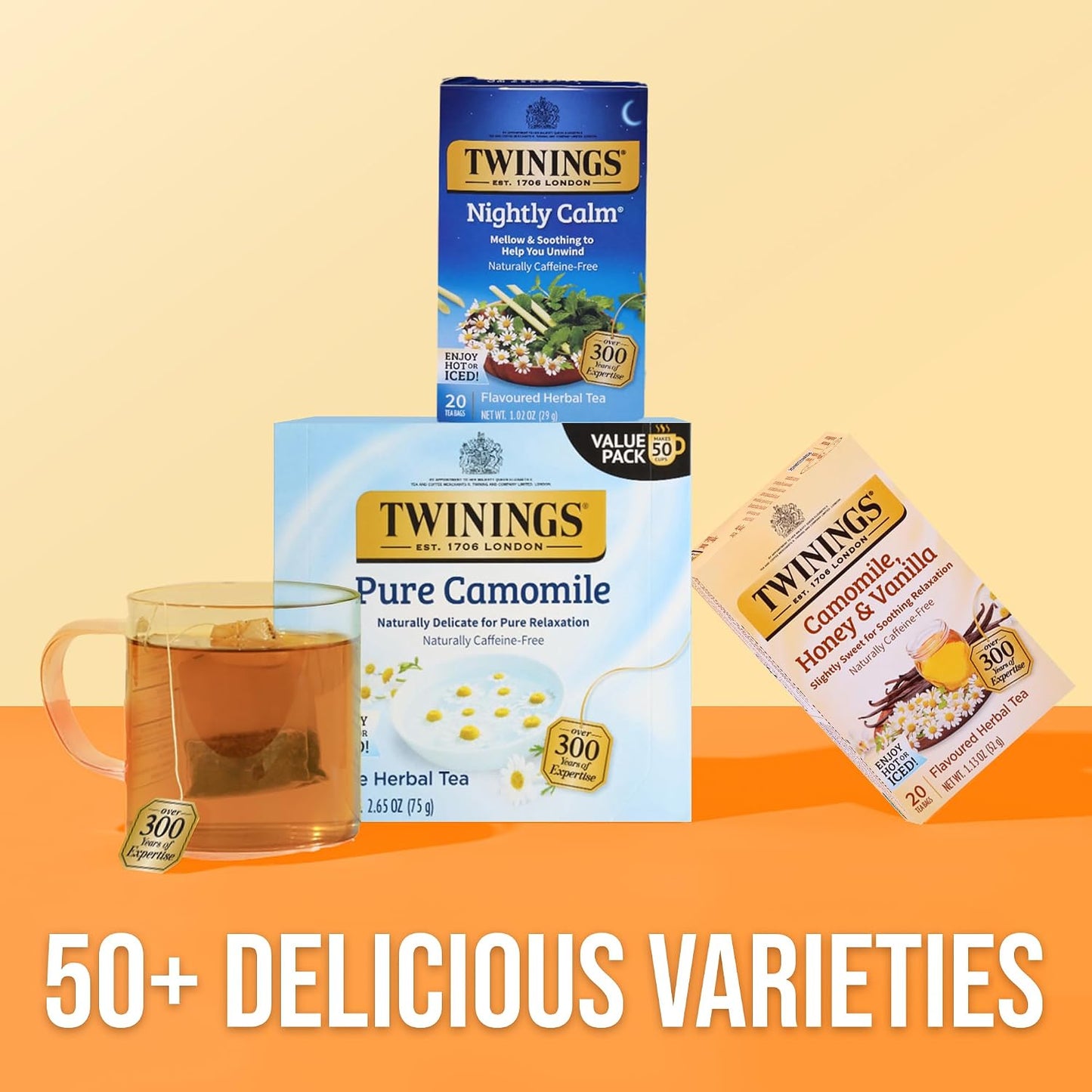 Twinings Nightly Calm Herbal Caffeine-Free Tea Bags, 20 CT Box (6 Pack) | Relaxing Before Bedtime, Spearmint, Camomile, Lemongrass, Naturally Caffeine-Free, 120 Foil Lined Individually Wrapped Bags