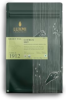 Luxmi Estates Citrus Sky Lemongrass Ginger Green Tea 200g Loose Leaf Pack | Certified Organic Darjeeling Green Tea | Citrus Flavor & Aroma | Natural Lemon Balm Tea - Calming, Supports Digestion | Lemon Grass Leaves | 100 Cups