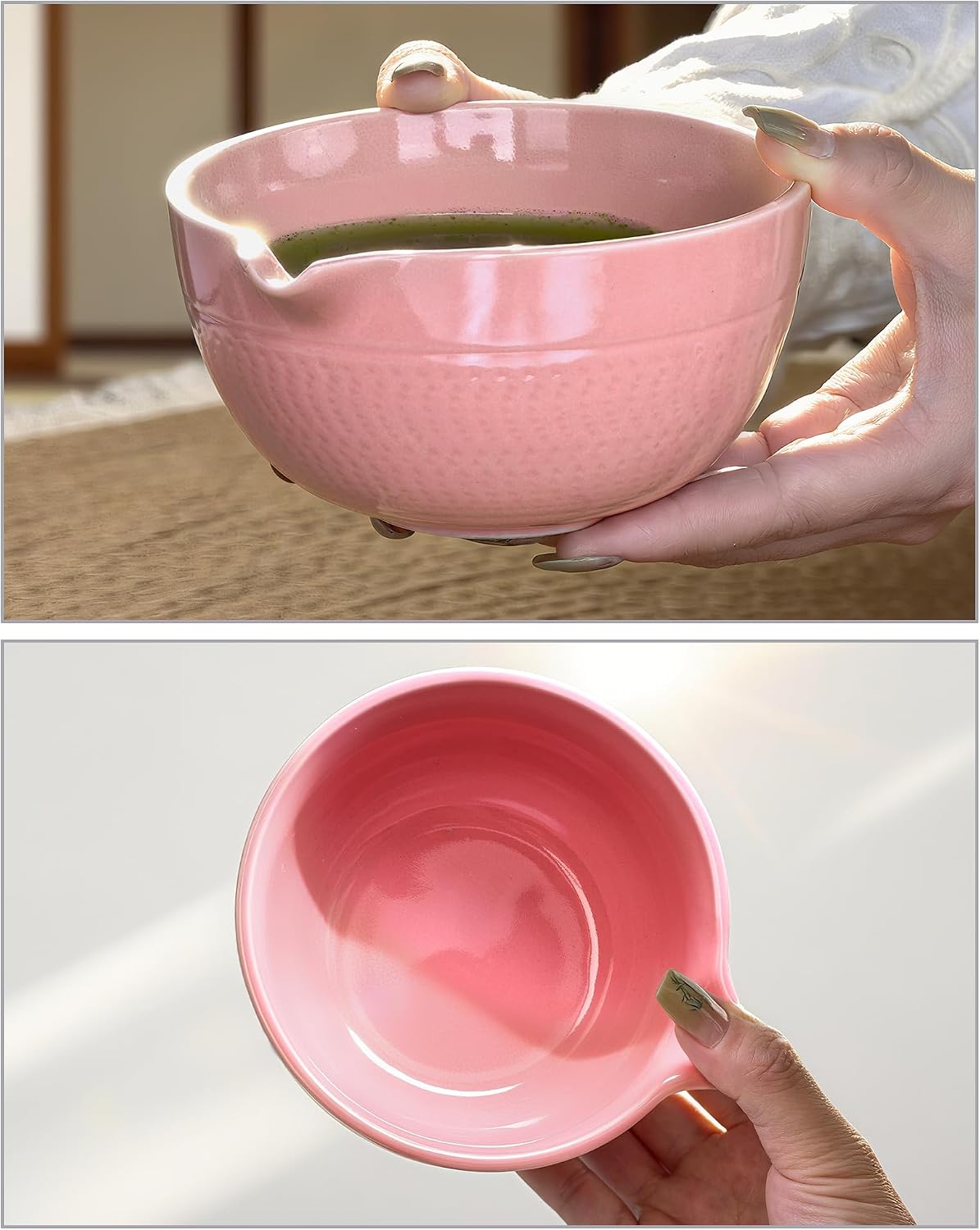 Mimiio Pink Matcha Whisk Set, 5 Pcs - Pink, Ceramic &amp; Bamboo, Japanese Traditional Matcha, Includes Bowl, Whisk, Holder, Sifter, Scoop
