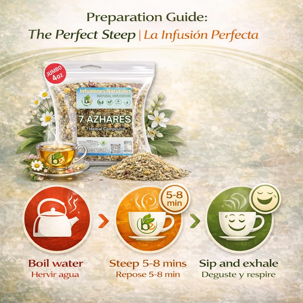B-Experts 7 Azahares Herbal Tea – 4 oz Loose Leaf Calming Tea Blend – Passion Flower, Valerian, Linden, Orange Blossom, Lemon