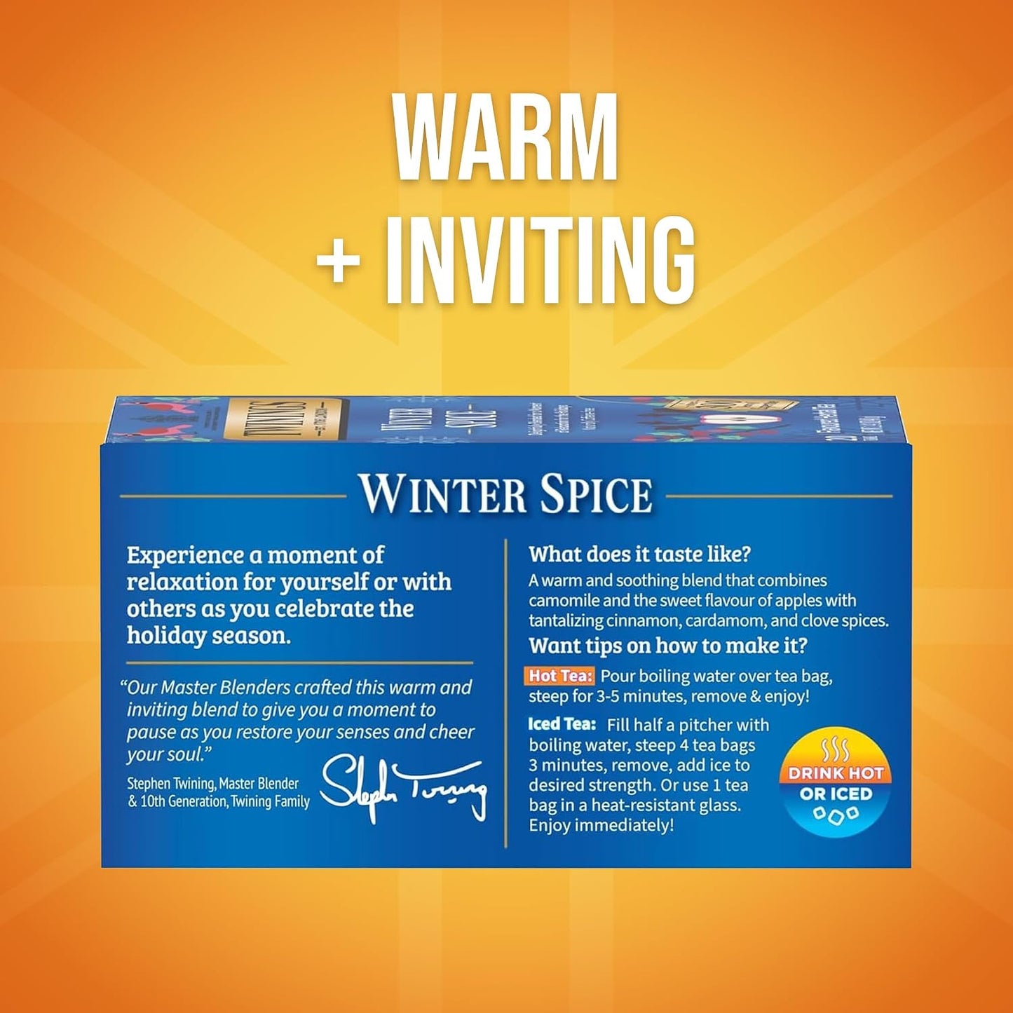 Twinings Winter Spice Camomile Apple Spiced Herbal Tea Bags, 20 CT (6 Pack) | Holiday Seasonal Tea, Camomile, Apple, Cinnamon, &amp; Clove, Naturally Caffeine-Free, 120 Foil Lined Individually Wrapped Bags