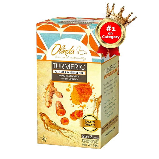 Olinda Turmeric Ginger Ginseng Herbal Tea Organic Herbal Tea Bags Caffeine Free Naturally Flavored Blend 28 Tea Bags