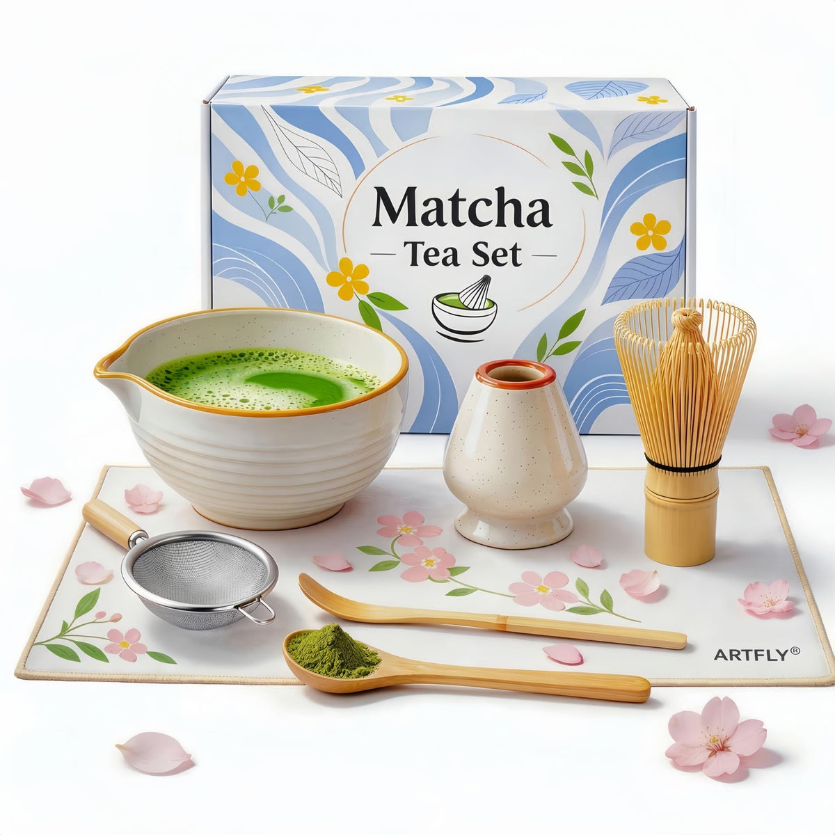 ARTFLY Matcha Set 7 Pcs, Matcha Kit with Whisk Set, Matcha Bowl and Whisk