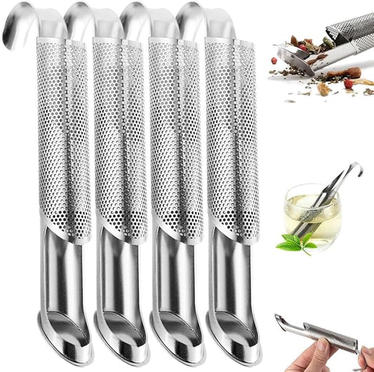 Stainless Steel Tea Diffuser,Upgrade Tea Pipe Stainless Steel Tea Infuser with Hanging Hook Handle,Fine Holes Tea Strainers Interval Diffuser for Loose Tea Coffee Seasonings Spices (4 PCS)