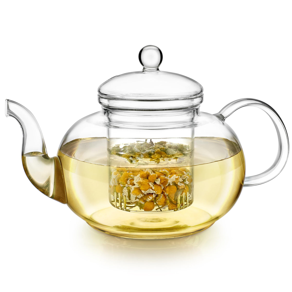 Teabloom Blossoms Glass Teapot – Stovetop and Microwave Safe Borosilicate Glass Teapot with Removable Loose Tea Glass Infuser