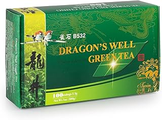 Wing Hop Fung Dragon's Well Green Tea Bags, Premium Handcrafted West Lake Longjing Green Tea, Antioxidant and Wellness Support, Individually Wrapped 100 Tea Bags