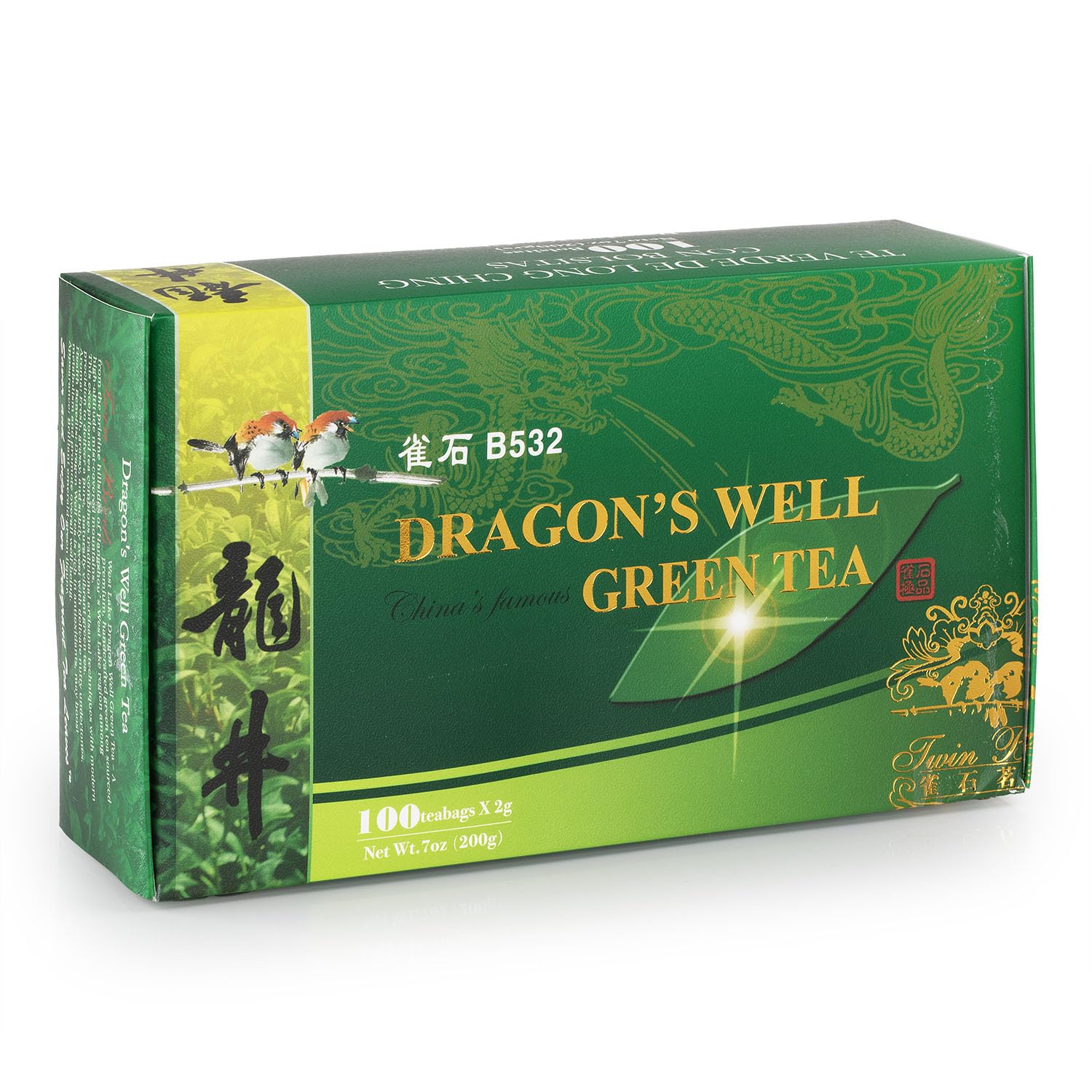 Wing Hop Fung Dragon's Well Green Tea Bags, Premium Handcrafted West Lake Longjing Green Tea, Antioxidant and Wellness Support, Individually Wrapped 100 Tea Bags