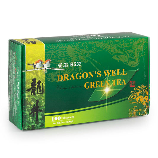 Wing Hop Fung Dragon's Well Green Tea Bags, Premium Handcrafted West Lake Longjing Green Tea, Antioxidant and Wellness Support, Individually Wrapped 100 Tea Bags