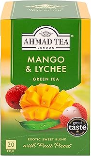 Ahmad Tea Green Tea, Mango & Lychee Teabags, 20 ct (Pack of 1) - Caffeinated & Sugar-Free