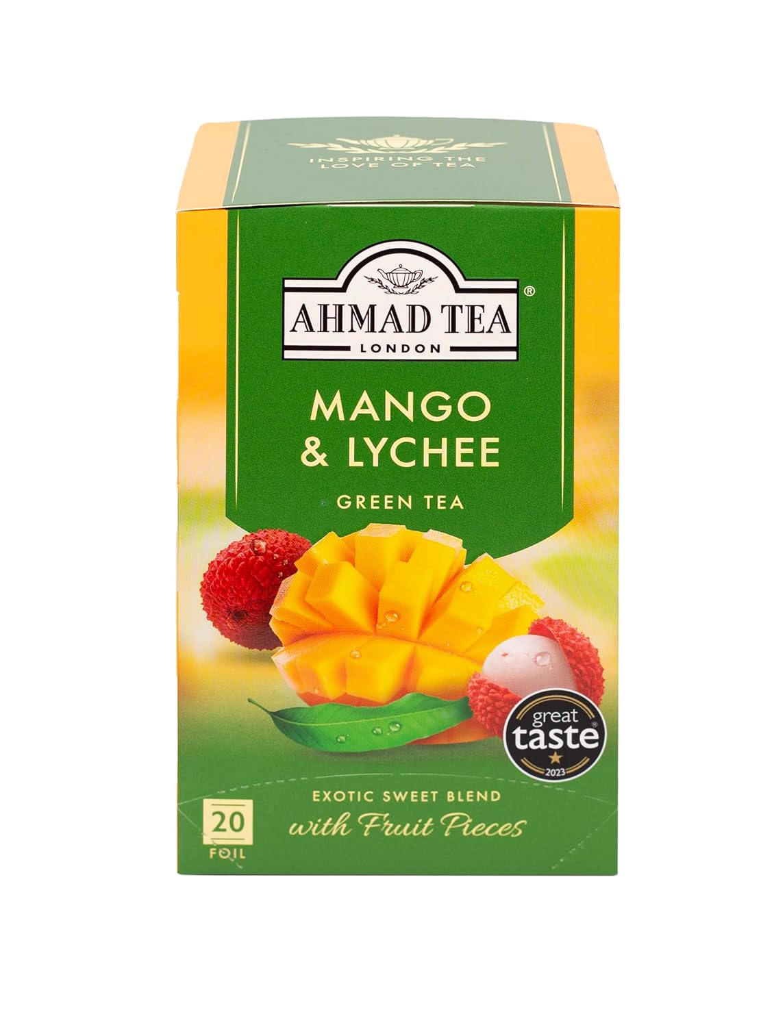 Ahmad Tea Green Tea, Mango & Lychee Teabags, 20 ct - Caffeinated & Sugar-Free