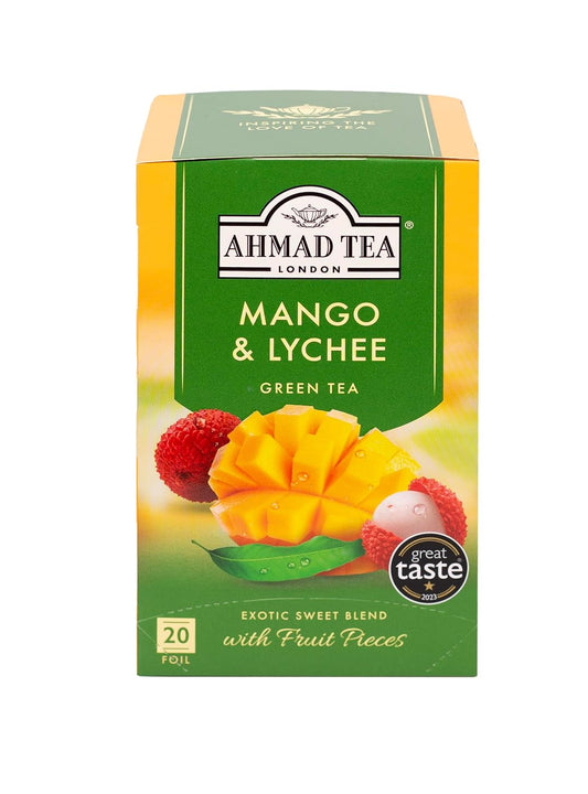 Ahmad Tea Green Tea, Mango & Lychee Teabags, 20 ct - Caffeinated & Sugar-Free