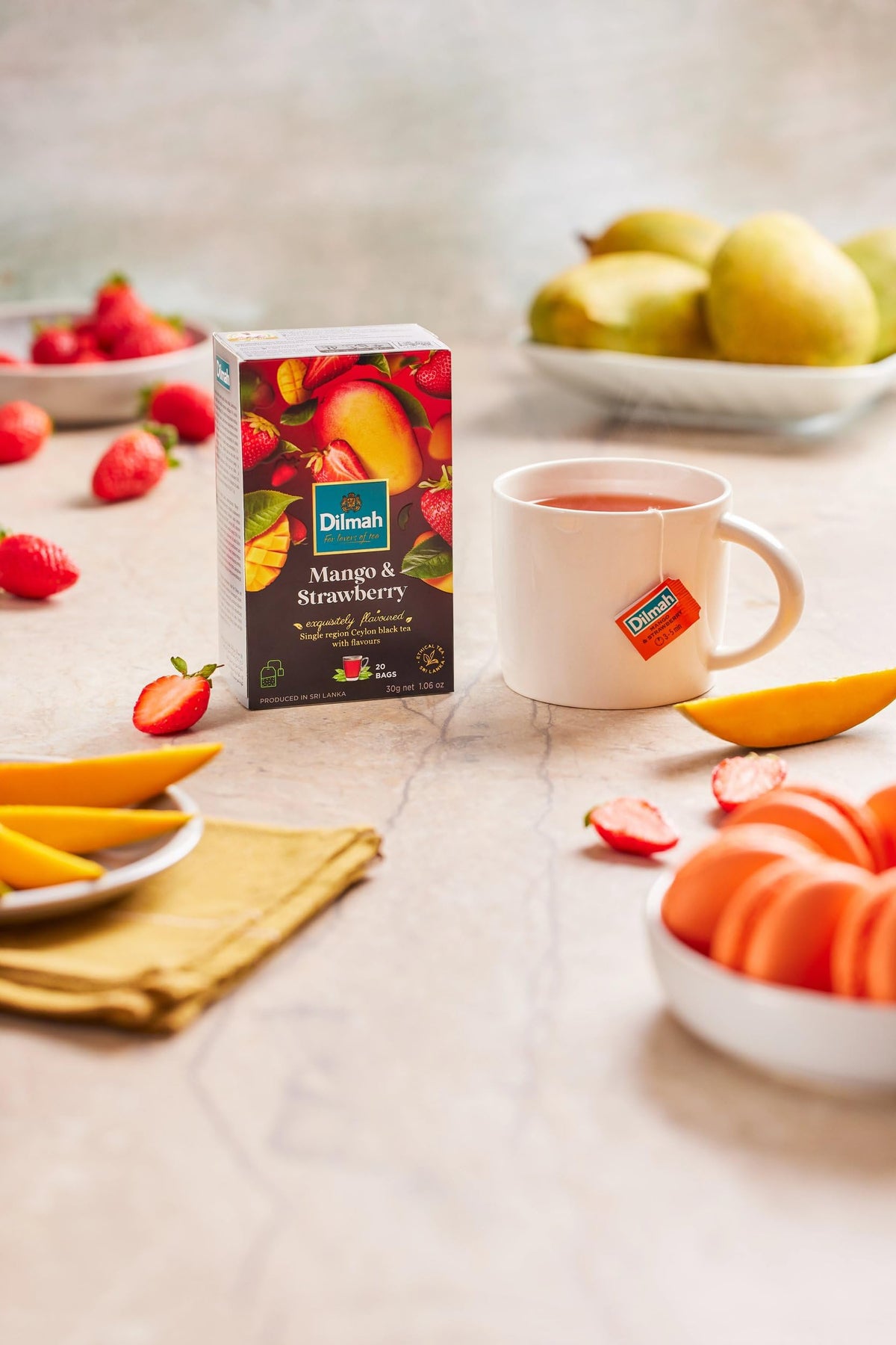 Dilmah Mango and Strawberry Flavored Ceylon Black Tea - 20 Tea Bags - Sri Lanka Ceylon Dilmah Mango Strawberry Tea Real Tea