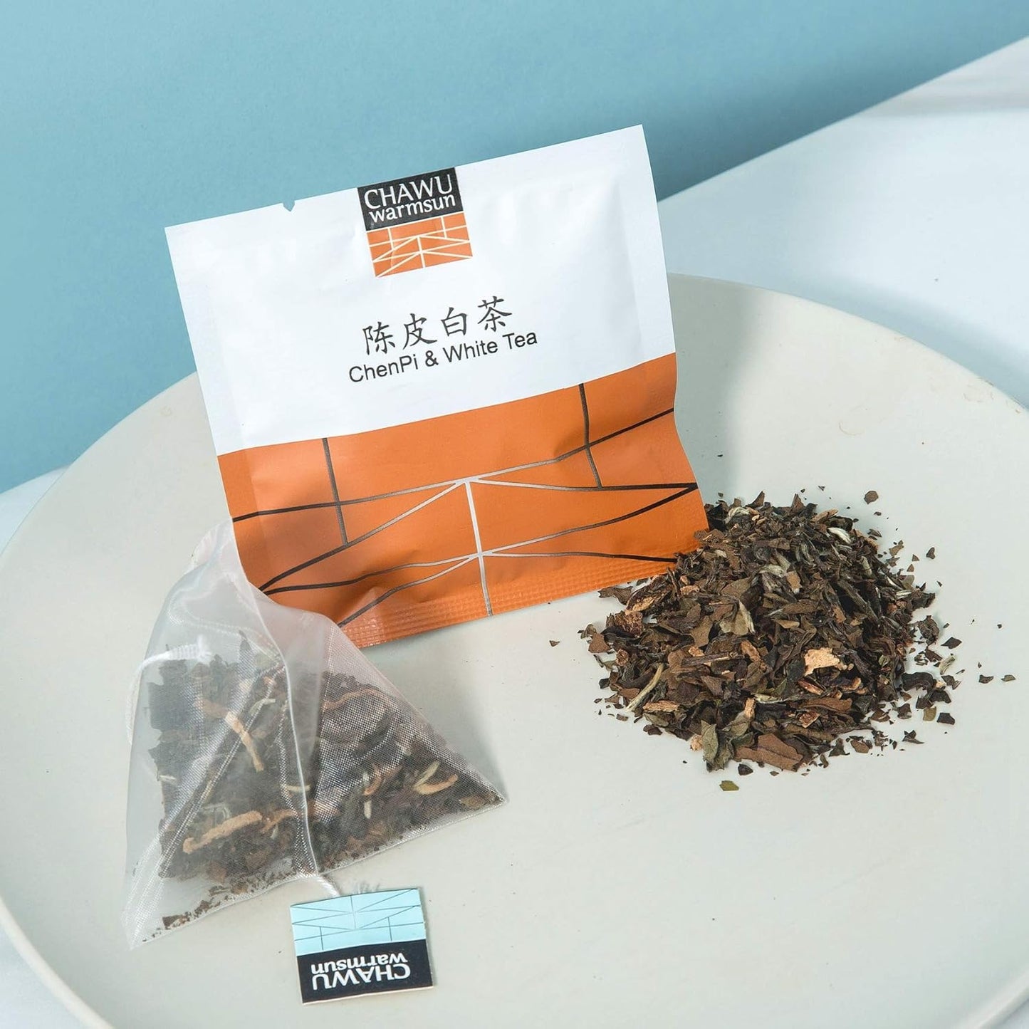 ChaWuWarmSun ChenPi and White Tea Bags, 16 Count, 8 Bags/Box Pack of 2 | 3 Year Aged Chinese Tangerine Peel With ShouMei. Mellow Sweet Taste Without Bitterness. Natural Whole Leaf Infusion.