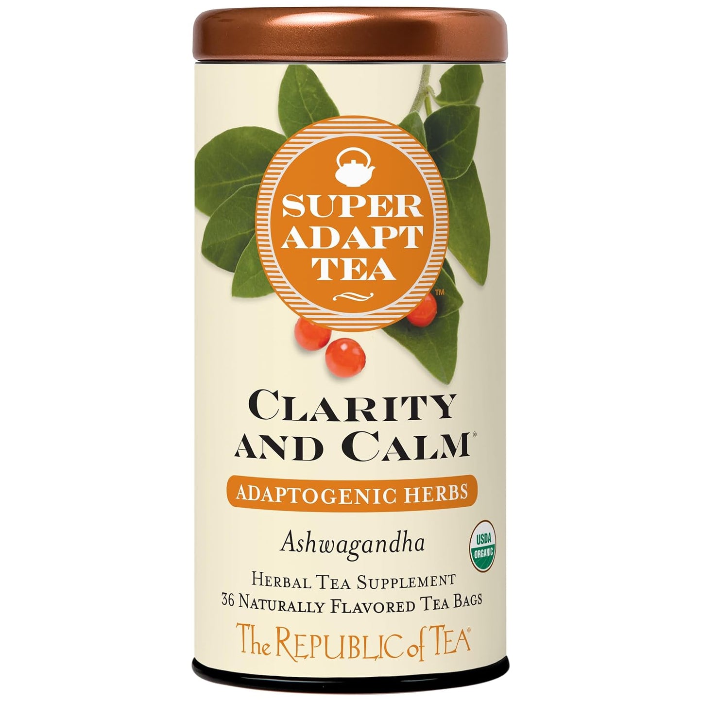 The Republic of Tea SuperAdapt Clarity and Calm Organic Herbal Tea, 36 Ct