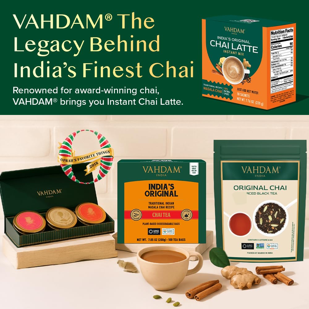VAHDAM Instant Chai Latte(7.7oz|10 Sachets) Authentic Indian Chai Tea
