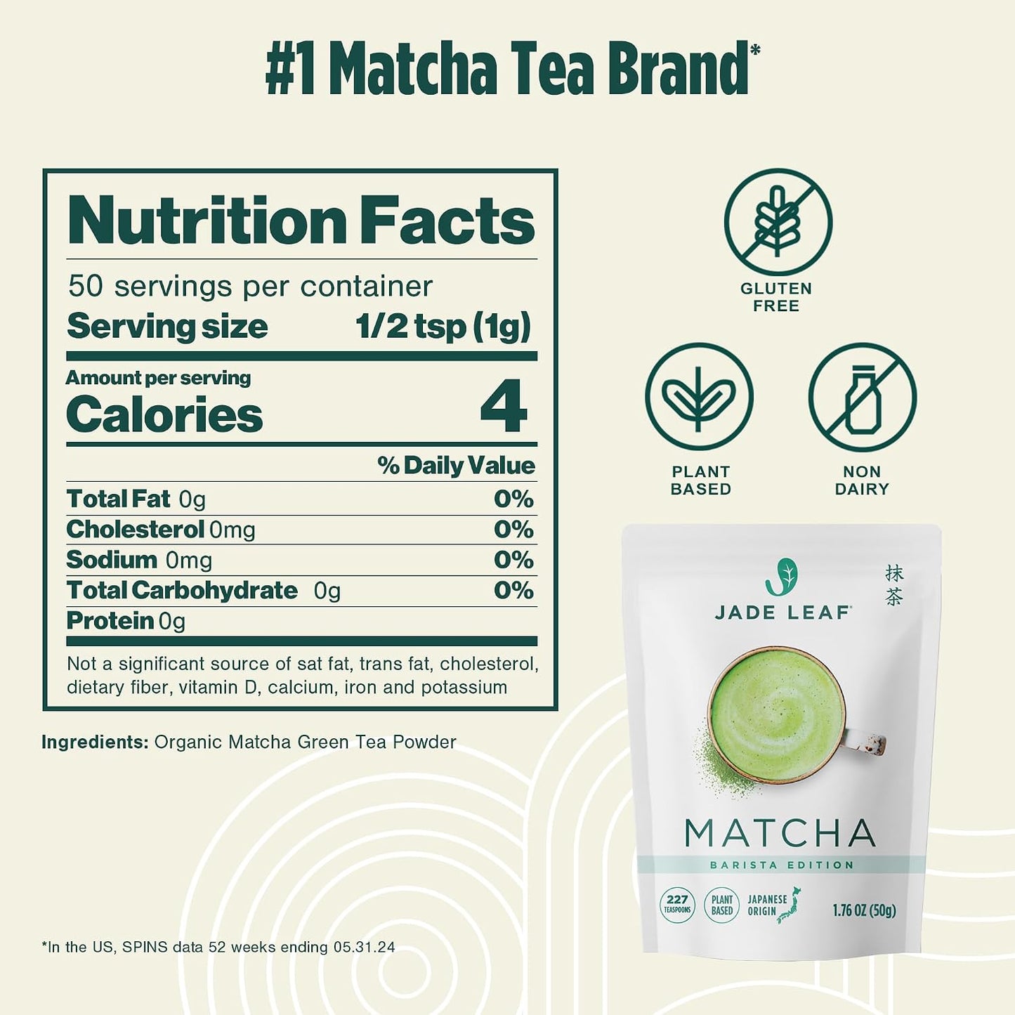 Jade Leaf Ceremonial Grade Matcha Powder, 50g / 1.76oz | Best for Matcha Lattes, Warm or Iced - Authentic Japanese Matcha Green Tea Powder from Uji &amp; Kagoshima - Resealable Pouch