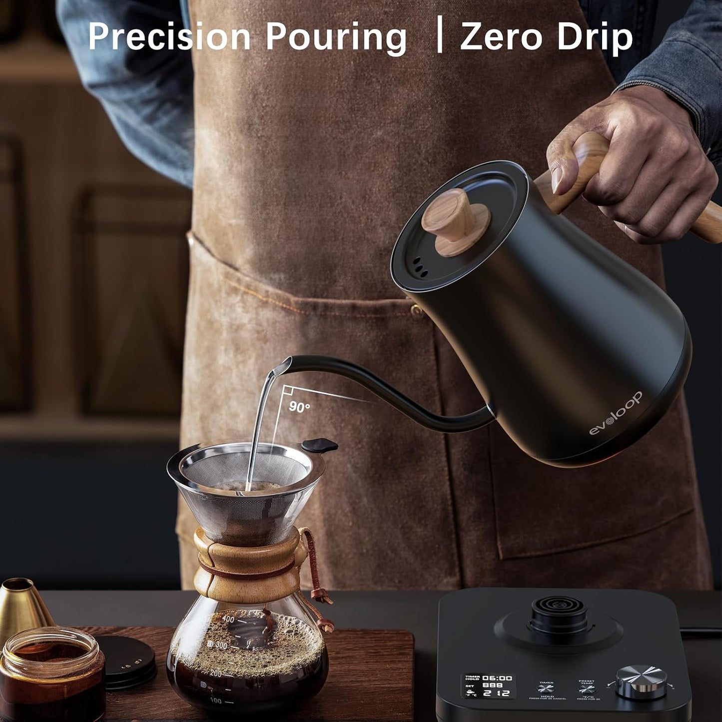 Gooseneck Electric Kettle, Electric tea Kettles, ±1℉ Temperature Control for Pour-Over Coffee &amp; Tea Brewing, Stainless Steel Inner, Quick Heating, Boil Hot Water, 1200W/0.8L (Black Wooden)