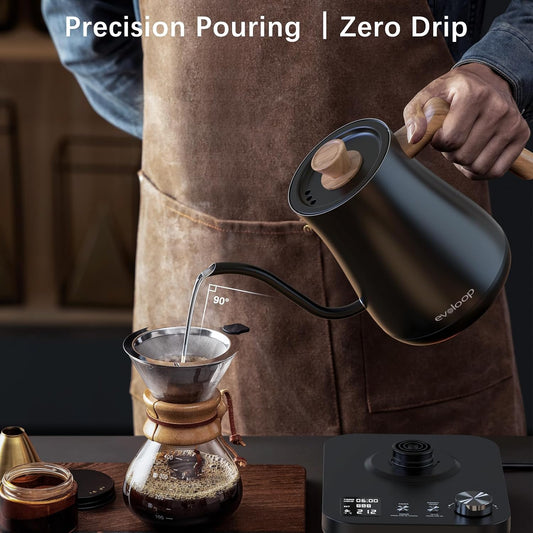 Gooseneck Electric Kettle, Electric tea Kettles, ±1℉ Temperature Control for Pour-Over Coffee &amp; Tea Brewing, Stainless Steel Inner, Quick Heating, Boil Hot Water, 1200W/0.8L (Black Wooden)