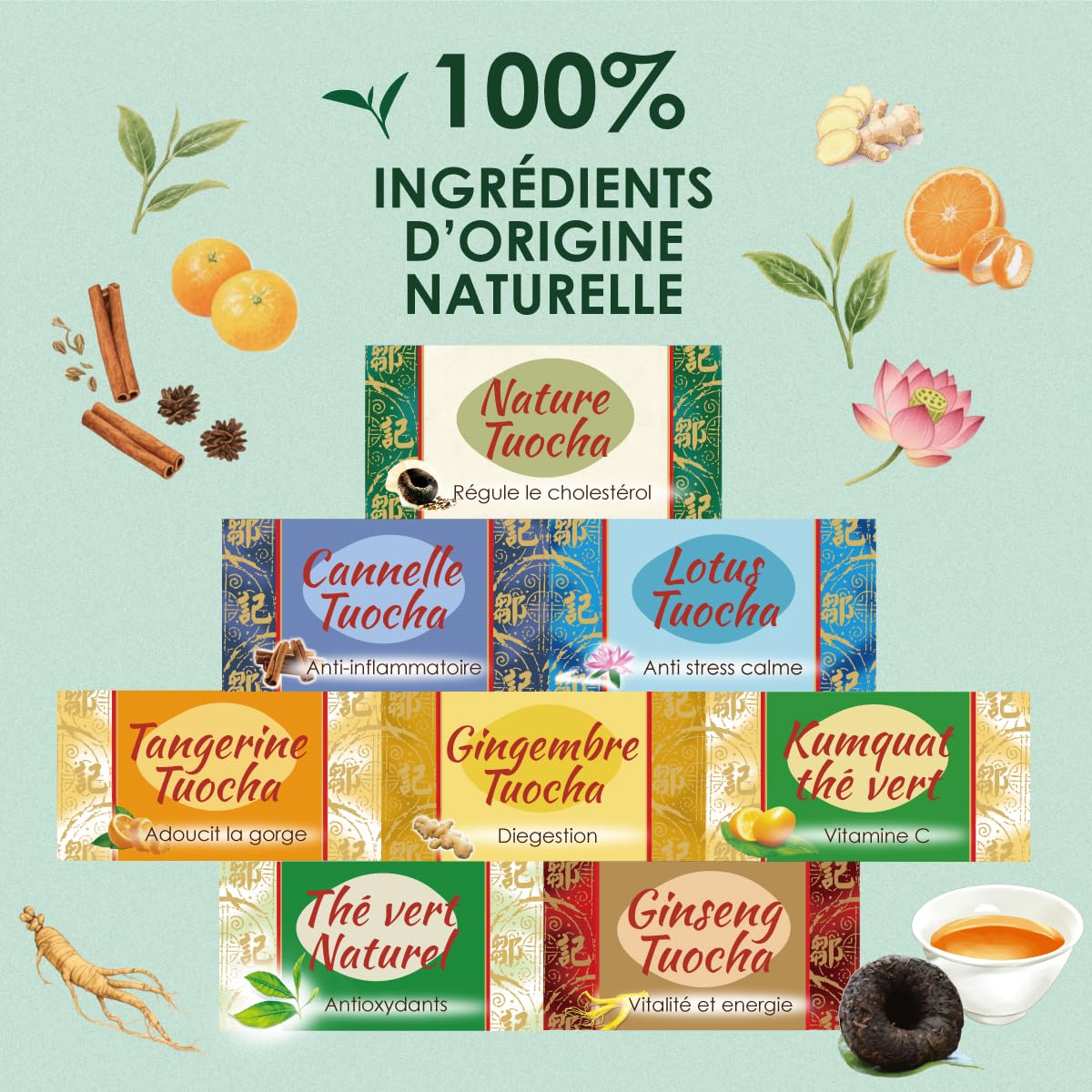 Yunnan Tuocha® - Nature Tuocha Tea - 30 Sachets (Pack of 1 Box x 30) - 60g - Guaranteed Origin Chinese Tea (Version 1978-2015)