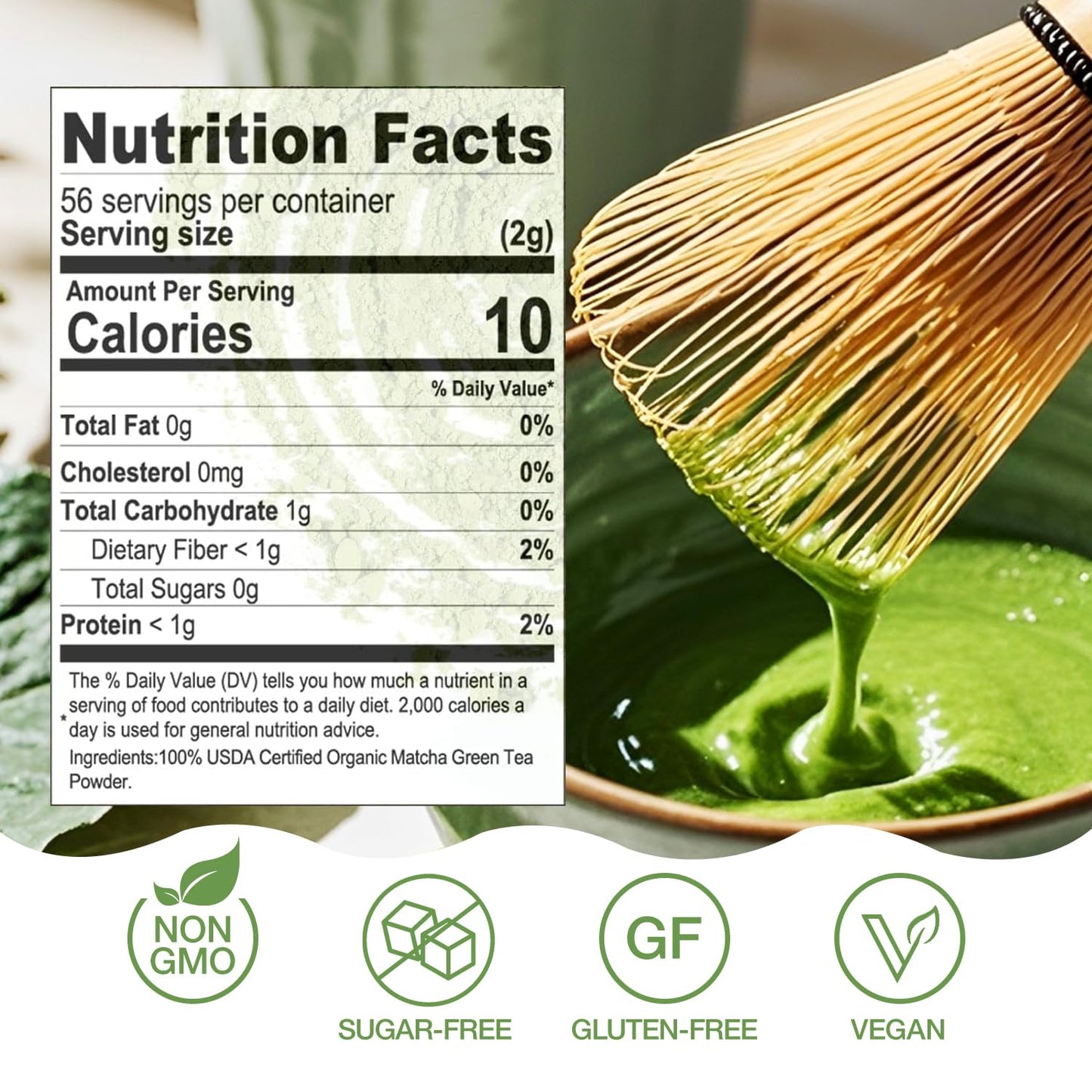 ECO-TASTE Organic Matcha Green Tea Powder, 4oz | 100% Natural &amp; Pure, Ceremonial Grade, No Additives or Fillers, NO GMO