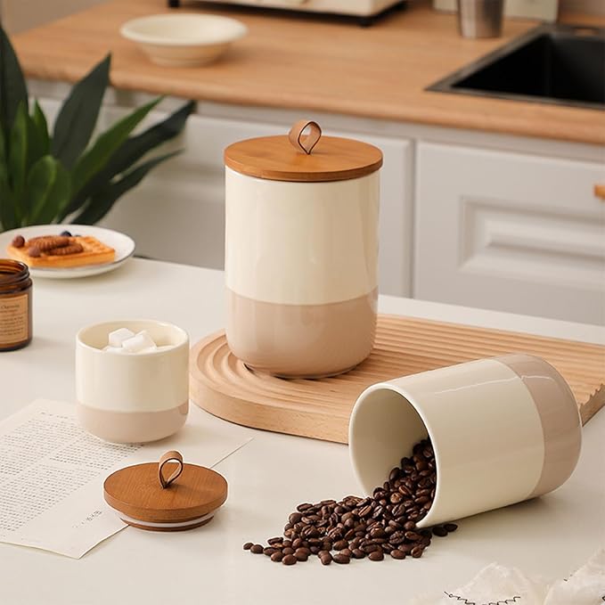 Coffee Canister, Ceramic Food Storage Jars with Lids Salt Matcha Container Brown Sugar Container Bowl for Kitchen Tea, Coffee Beans
