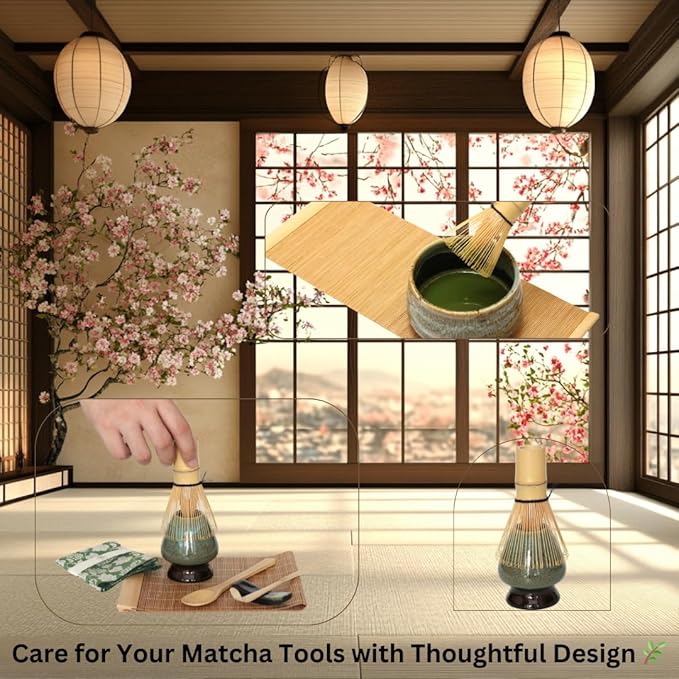 Annie & Mia Design Matcha Whisk Set (9pcs), Japanese Tea Matcha Set includes Ceramic Matcha Bowl, Bamboo Matcha Whisk (Chasen), Ceramic Whisk Holder, Bamboo Matcha Scoop (Chashaku), Blue