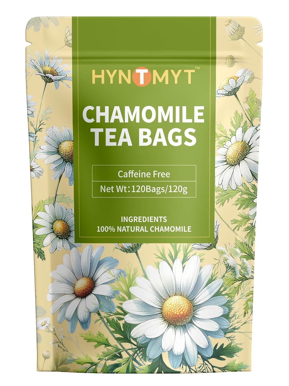 HYNTMYT Chamomile Tea Bags, Pure Chamomile Flowers, Caffeine Free, 120Count | Smooth &amp; Gentle Flavor, Natural &amp; Pure, Unsweetened, Hot or Iced Tea, Plant Fiber Tea Bags