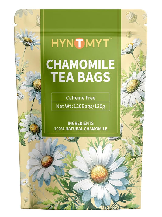 HYNTMYT Chamomile Tea Bags, Pure Chamomile Flowers, Caffeine Free, 120Count | Smooth &amp; Gentle Flavor, Natural &amp; Pure, Unsweetened, Hot or Iced Tea, Plant Fiber Tea Bags