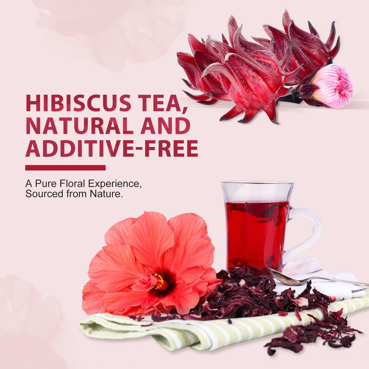 Soeos Organic Hibiscus Flower Herbal Tea, 1lb (16oz), Hibiscus Tea Loose Leaf, Bold Tart Flavor, Caffeine-Free &amp; Naturally Refreshing, Perfect for Iced Tea, Hot Infusions, and Floral Blends