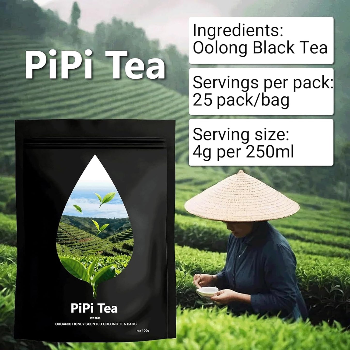 Pipi Tea Oolong,Pipi Oolong Tea, Extra Value 4g*25 Bags Selected Tea Leaves, Cortisol & Calming Tea for Stress Relief, Vegan, Non-GMO (1)