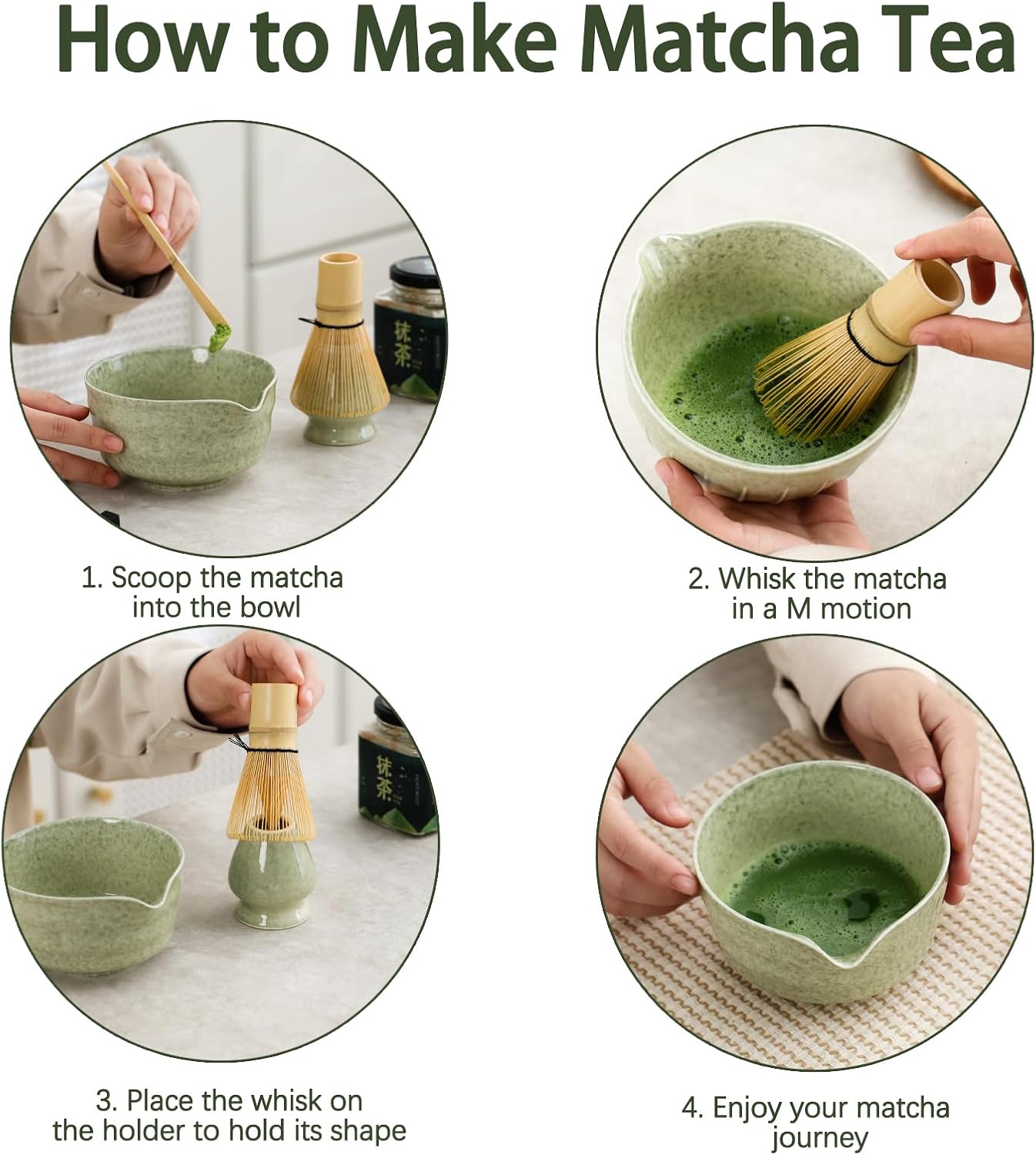 Ochcahser Matcha Set, 17 OZ Matcha Bowl, Matcha Kit for Matcha Lovers. | 5 Pce Japanese Matcha Whisk Set Includes Bowl with Spout, Whisk Holder, Bamboo Whisk and Scoop, Sifter, Great Matcha Gift.