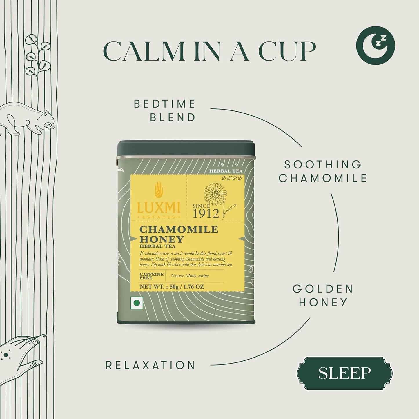 Luxmi Estates Chamomile Honey Loose Leaf Tea 50g/1.76oz (25 Cups) for Relaxation &amp; Calm | Caffeine Free