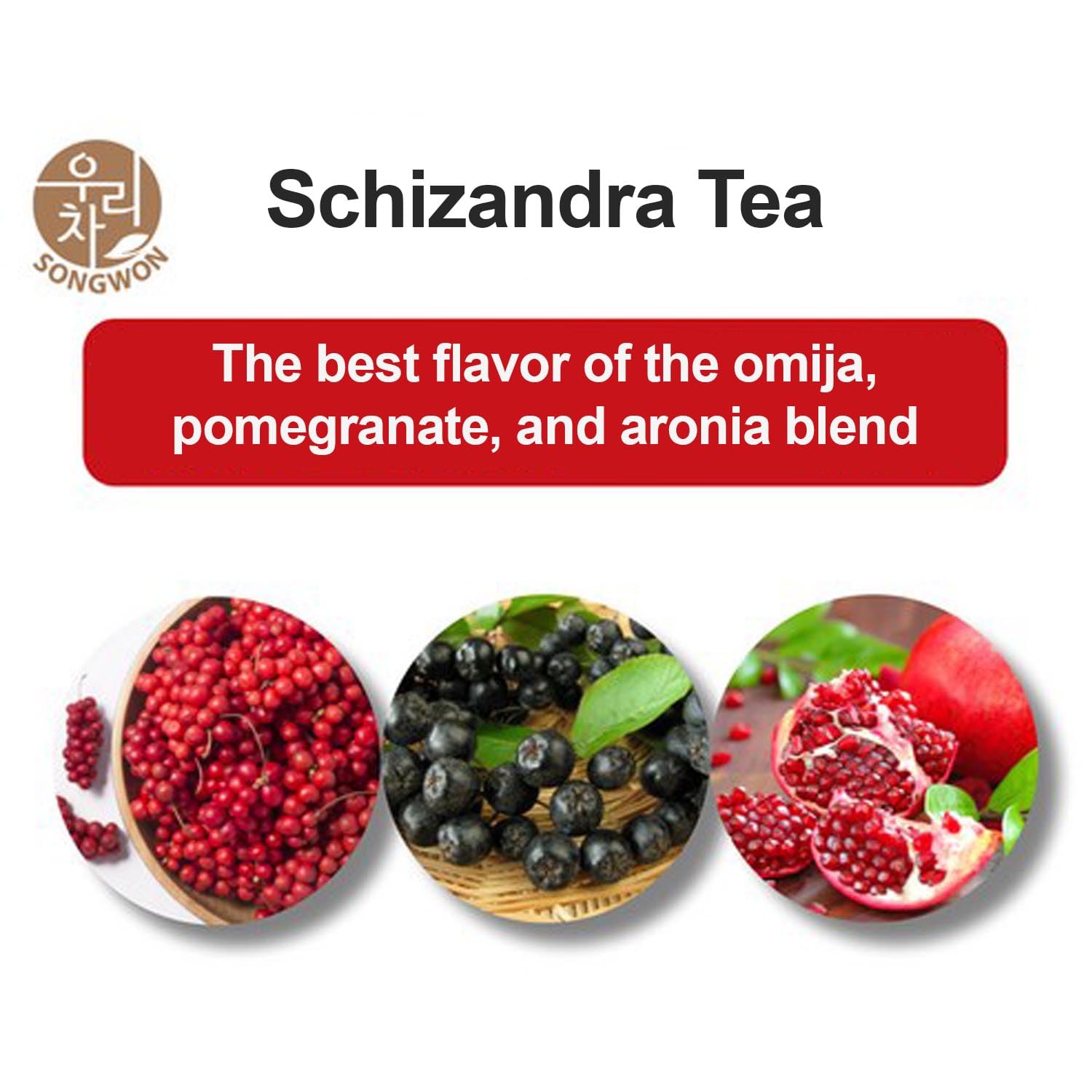 SONGWON Omija Tea Blend with Schisandra, Pomegranate & Aronia – Sweet & Fruity Korean Instant Tea, Convenient Stick Packs for Hot or Cold, 29.98 oz (17g x 50 Sticks)