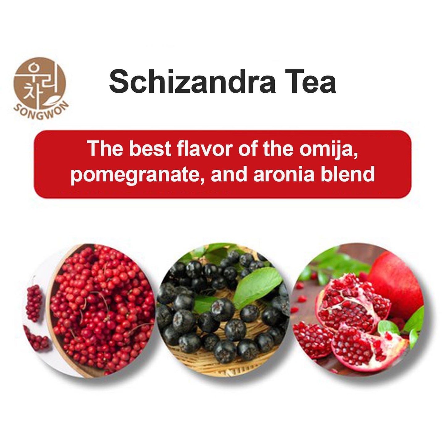 SONGWON Omija Tea Blend with Schisandra, Pomegranate &amp; Aronia – Sweet &amp; Fruity Korean Instant Tea, Convenient Stick Packs for Hot or Cold, 29.98 oz (17g x 50 Sticks)