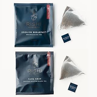 Rishi Tea Earl Grey & English Breakfast Tea - Organic Sachet Tea Bags, Certified Kosher Pure Black Tea Bundle - 50 Count (Pack of 2)