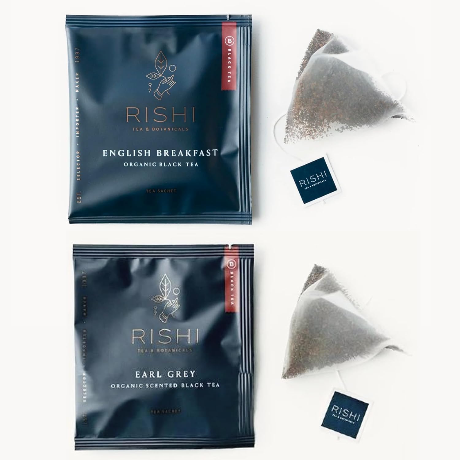Rishi Tea Earl Grey & English Breakfast Tea - Organic Sachet Tea Bags, Certified Kosher Pure Black Tea Bundle - 50 Count (Pack of 2)