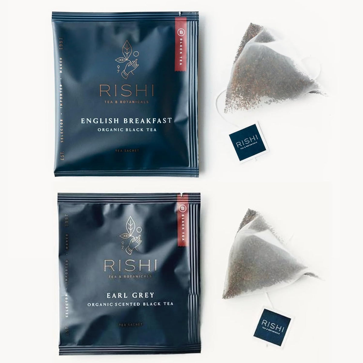 Rishi Tea Earl Grey & English Breakfast Tea - Organic Sachet Tea Bags, Certified Kosher Pure Black Tea Bundle - 50 Count (Pack of 2)