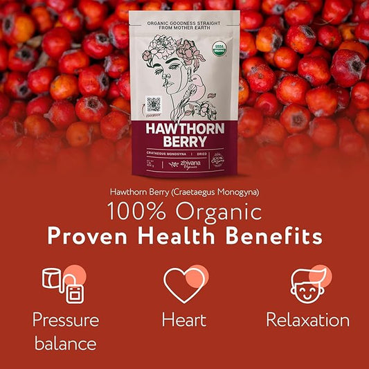 Zhivana Organics Organic Hawthorn Berry (8oz.) - Hawthorne Tea for Herbal Teas, Infusions, Tinctures, Culinary Recipes