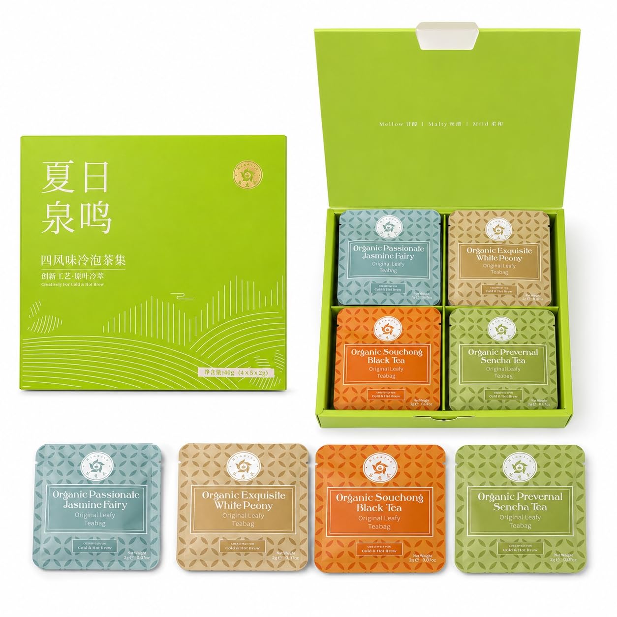 Rinatea Premium Cold Brew Tea Bags - 4 Flavor Variety Pack | 100% Natural Loose Leaf Tea | Perfect Iced Tea Gift Set for Refreshing &amp; Delicious Taste（20 counts)