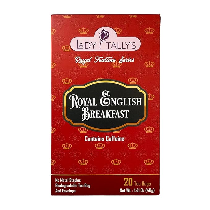 Herbal Cup Tea - Lady Tallys Royal English Breakfast, Rich Flavor and Aroma for Daily Indulgence, Caffeinated, Enjoy Hot Cold Summer Winter