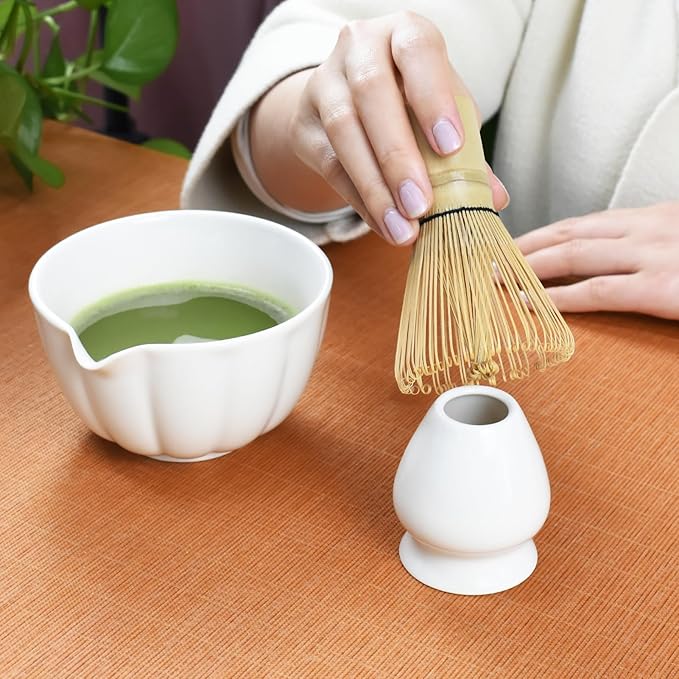 Artcome 4 Pcs Japanese Matcha Tea Set - Matcha Bowl with Pouring Spout, Matcha Whisk, Tea Scoop, Whisk Holder