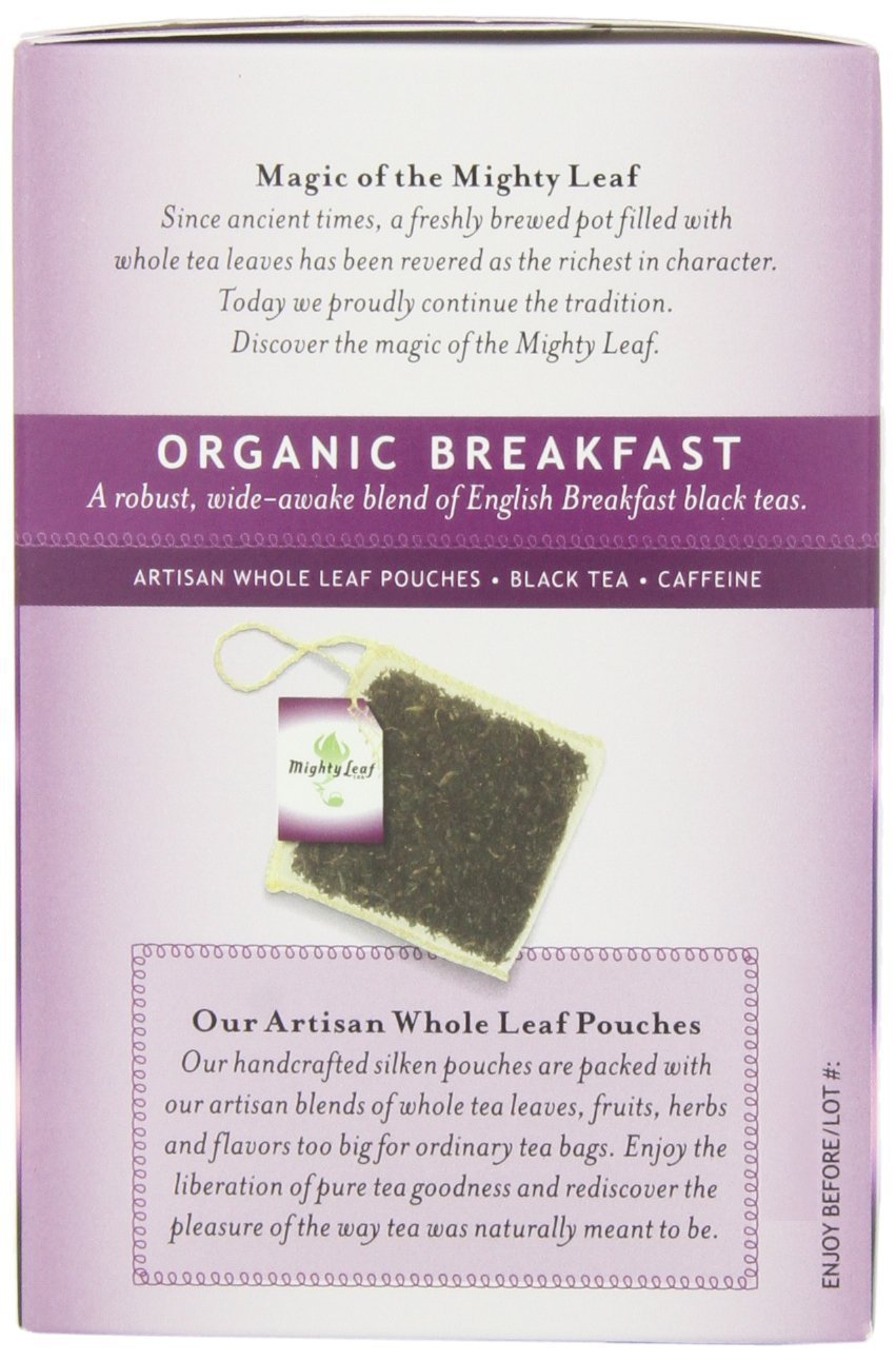 Mighty Leaf Breakfast Black Tea - (Packs of) Pouches - Premium Caffein - 45 Count Tea Pouches - Premium Black Tea with Rich Flavor - Individually Wrapped Tea Bags