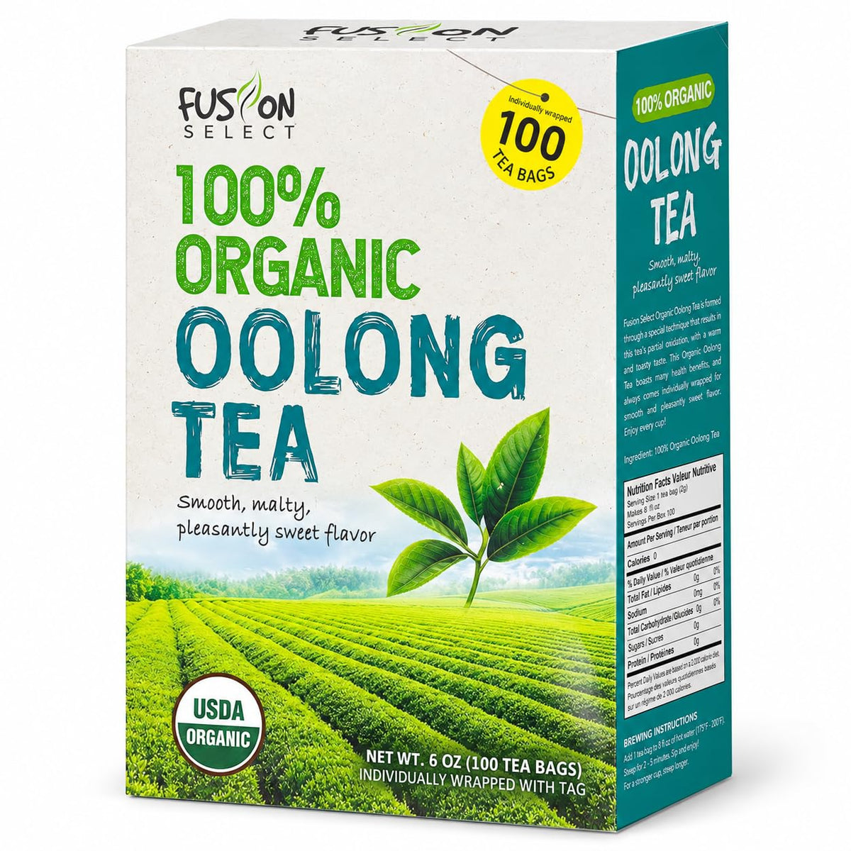 Fusion Select Organic Oolong Tea Bags, 100 Count Individually Wrapped