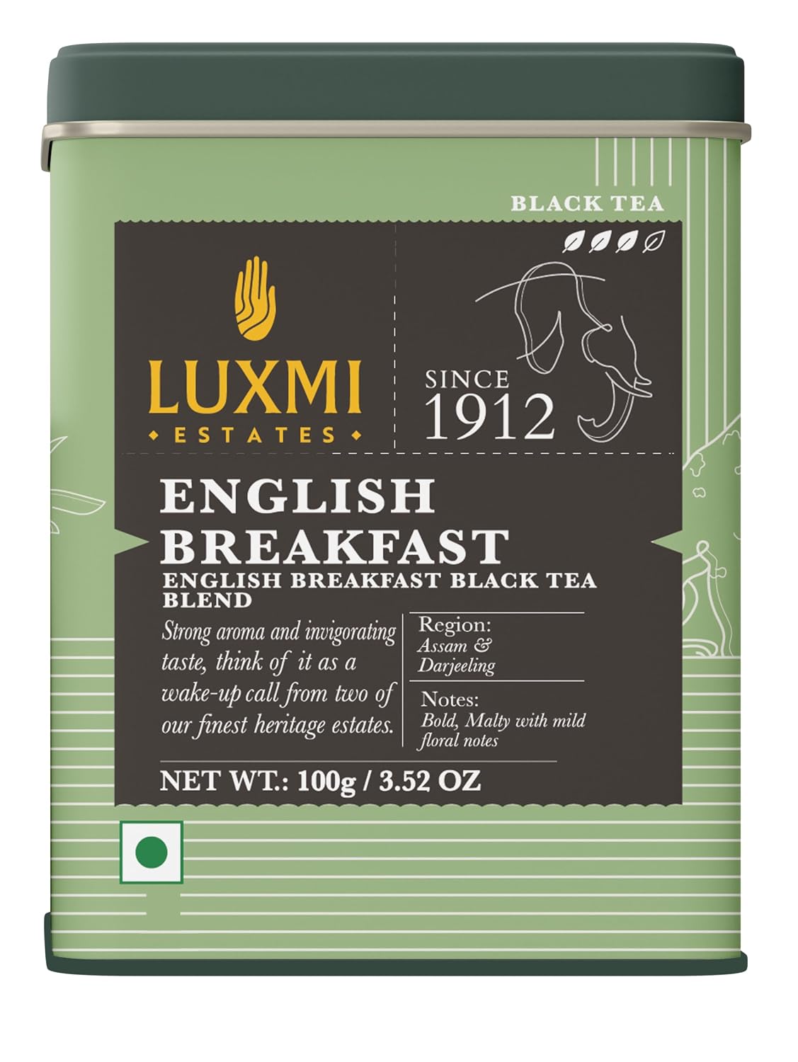 Luxmi Estates Tale of Two Estates English Breakfast Tea 100g/3.52oz (50 Cups), Darjeeling Assam Black Tea Blend, Smooth Robust Caffeinated