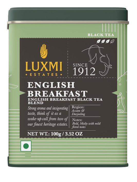 Luxmi Estates Tale of Two Estates English Breakfast Tea 100g/3.52oz (50 Cups), Darjeeling Assam Black Tea Blend, Smooth Robust Caffeinated